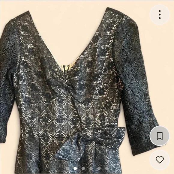 Marc by Marc Jacobs Black Lace 3/4 Length Sleeve Bow Knee Length Dress Size 2 - Picture 2 of 6